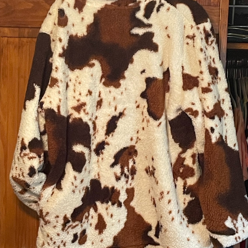 Cow Print Fleece half zip Jacket